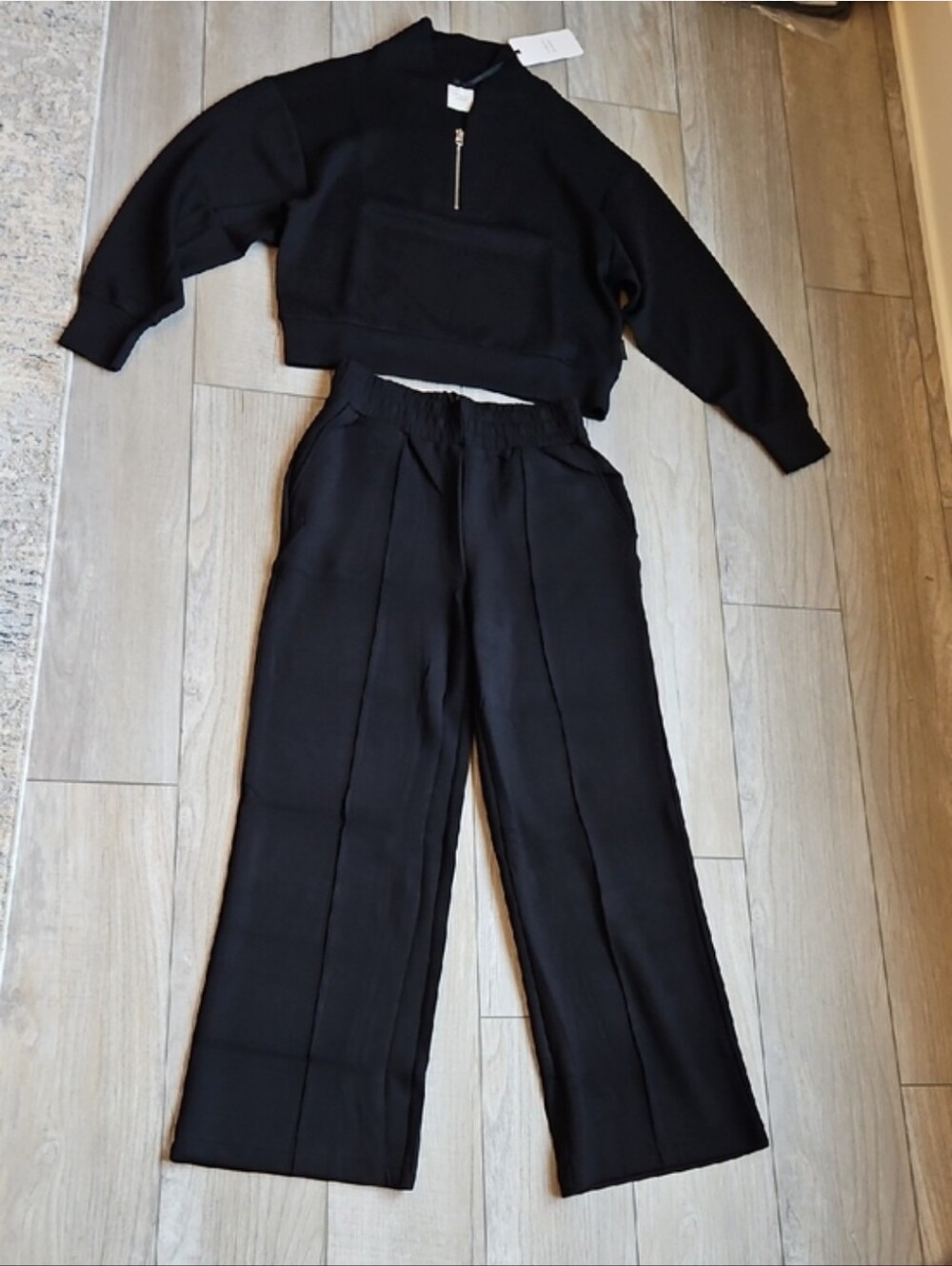 Varley Black Half-Zip Sweater & Wide Leg Pant Lounge Set - Picture 6 of 14